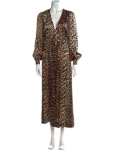 Pre-owned Ganni Silk Long Dress In Brown