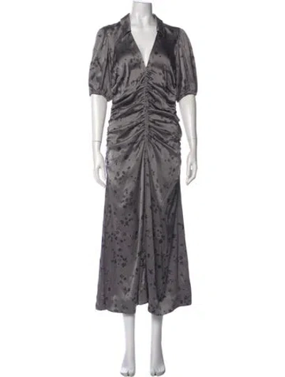 Pre-owned Ganni Silk Long Dress In Gray