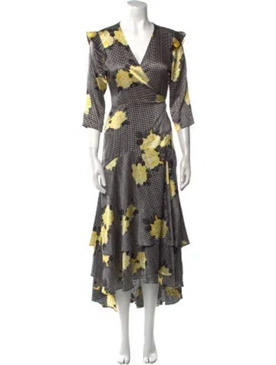 Pre-owned Ganni Silk Long Dress In Multi