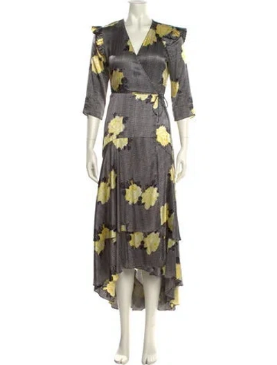 Pre-owned Ganni Silk Long Dress In Multi