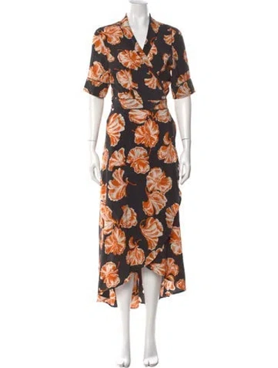 Pre-owned Ganni Silk Long Dress In Multi