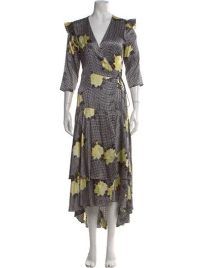Pre-owned Ganni Silk Long Dress In Multi