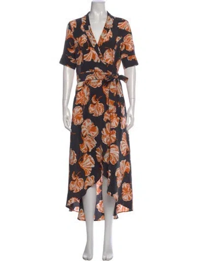 Pre-owned Ganni Silk Long Dress In Multi