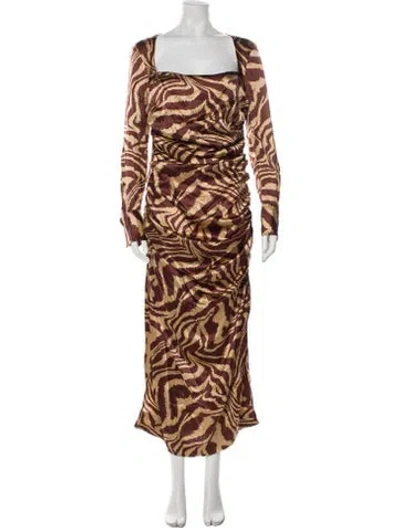 Pre-owned Ganni Silk Long Dress In Neutral