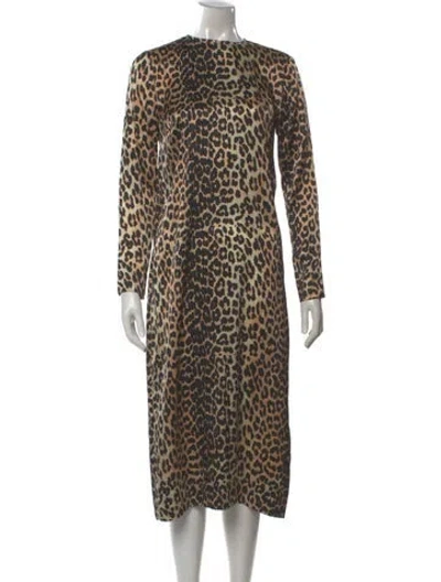 Pre-owned Ganni Silk Long Dress In Neutral