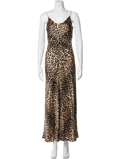 Pre-owned Ganni Silk Long Dress In Neutral