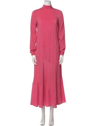 Pre-owned Ganni Silk Long Dress In Pink