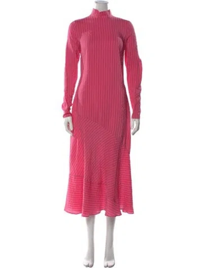 Pre-owned Ganni Silk Long Dress In Pink