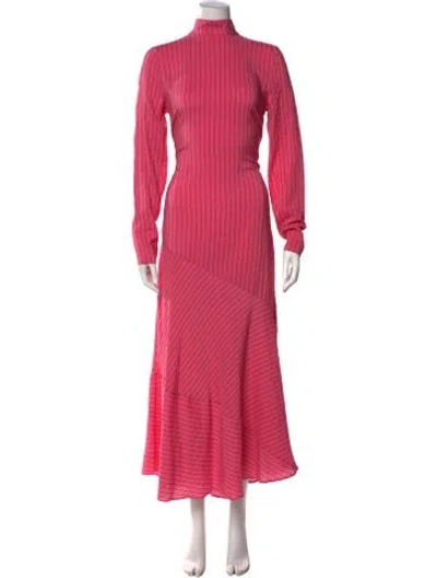 Pre-owned Ganni Silk Long Dress In Pink