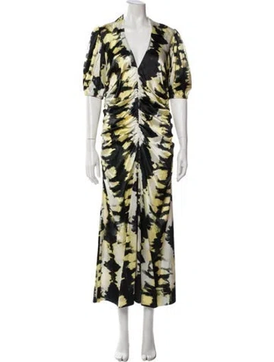 Pre-owned Ganni Silk Long Dress In Yellow