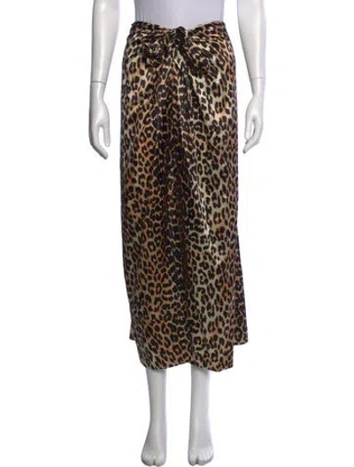 Pre-owned Ganni Silk Long Skirt In Brown