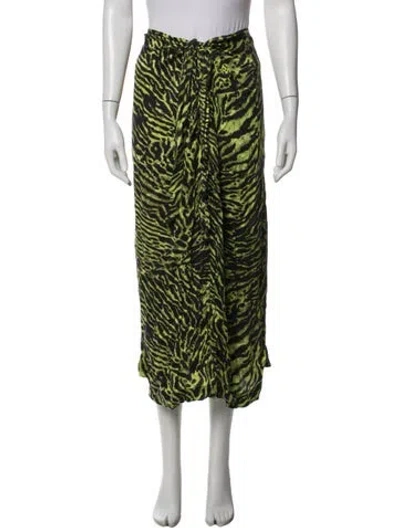 Pre-owned Ganni Silk Long Skirt In Green