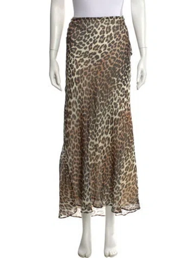 Pre-owned Ganni Silk Long Skirt In Neutral