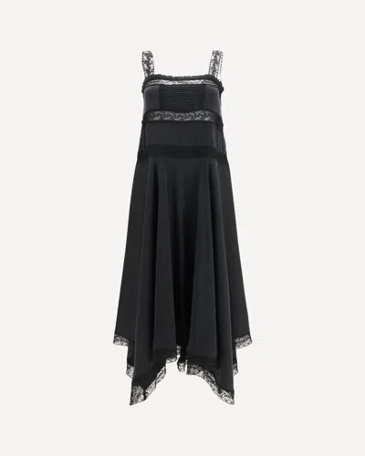 Ganni Silk Maxi Dress With Lace Details In Black