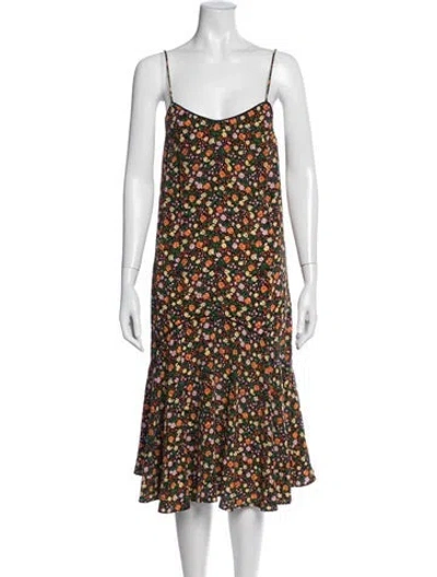 Pre-owned Ganni Silk Midi Length Dress In Black