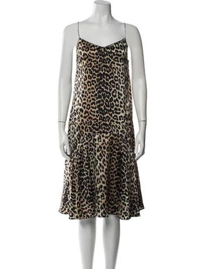Pre-owned Ganni Silk Midi Length Dress In Brown