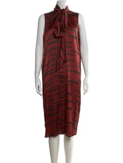 Pre-owned Ganni Silk Midi Length Dress In Burgundy
