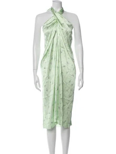 Pre-owned Ganni Silk Midi Length Dress In Green