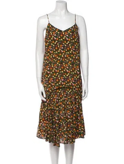 Pre-owned Ganni Silk Midi Length Dress In Multi