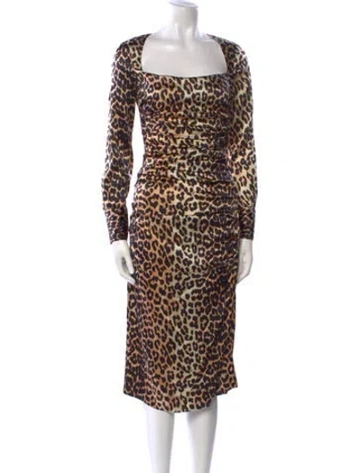 Pre-owned Ganni Silk Midi Length Dress In Neutral