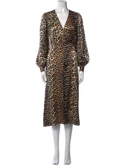 Pre-owned Ganni Silk Midi Length Dress In Neutral