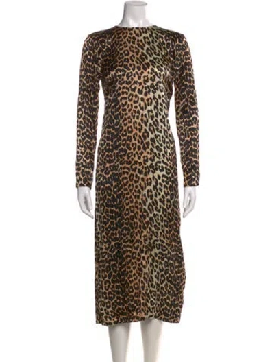 Pre-owned Ganni Silk Midi Length Dress In Neutral