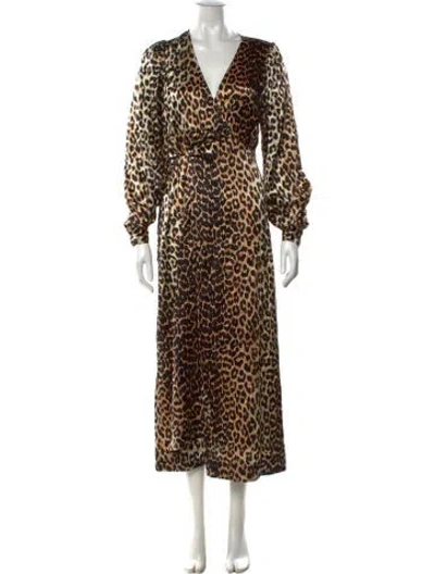 Pre-owned Ganni Silk Midi Length Dress W/ Tags In Brown/neutrals