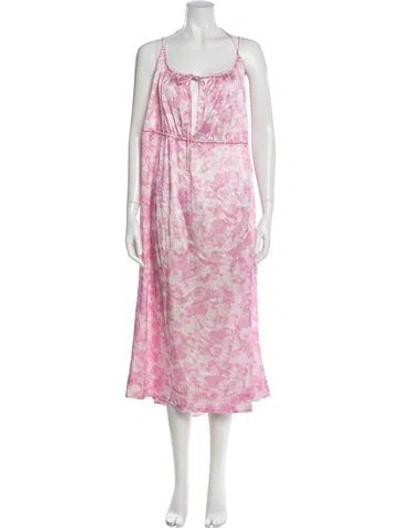 Pre-owned Ganni Silk Midi Length Dress W/ Tags In Pink