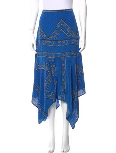 Pre-owned Ganni Silk Midi Length Skirt In Blue