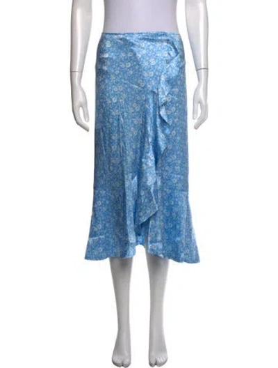 Pre-owned Ganni Silk Midi Length Skirt In Blue/white