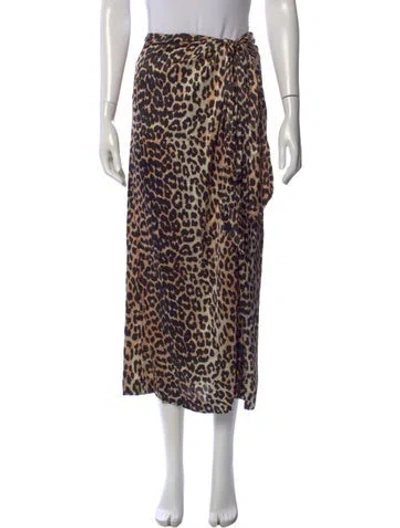 Pre-owned Ganni Silk Midi Length Skirt In Brown