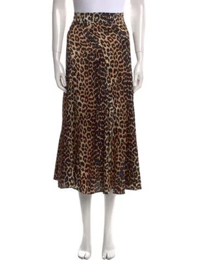Pre-owned Ganni Silk Midi Length Skirt In Brown