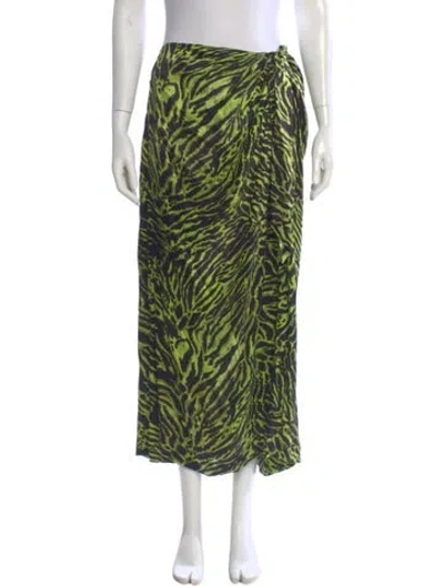 Pre-owned Ganni Silk Midi Length Skirt In Green