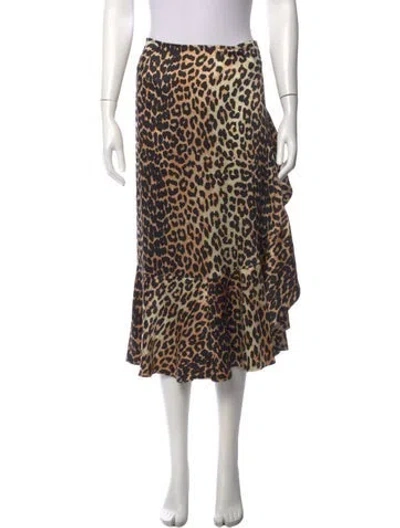 Pre-owned Ganni Silk Midi Length Skirt In Neutral