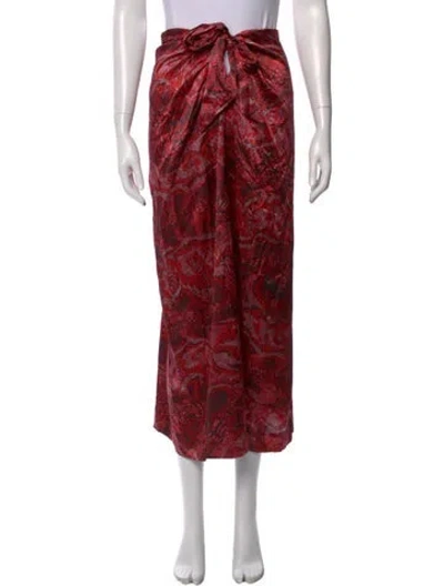 Pre-owned Ganni Silk Midi Length Skirt In Red