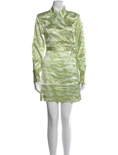 Pre-owned Ganni Silk Mini Dress In Green