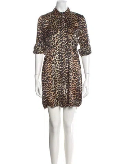 Pre-owned Ganni Silk Mini Dress In Multi