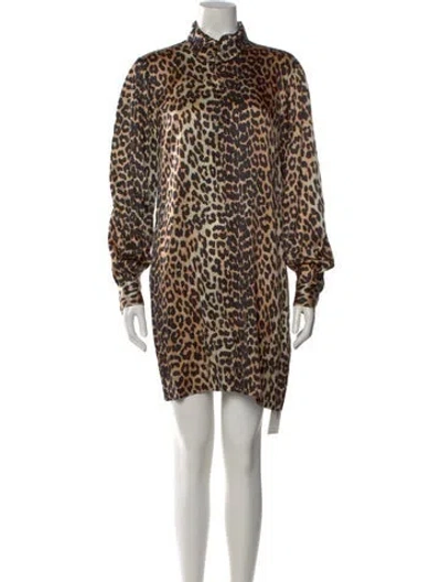 Pre-owned Ganni Silk Mini Dress In Neutral