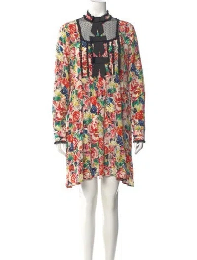 Pre-owned Ganni Silk Mini Dress In Red