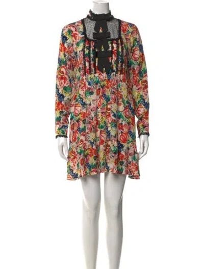 Pre-owned Ganni Silk Mini Dress In Red