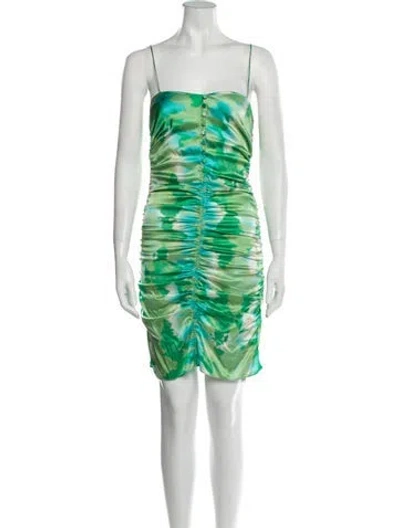 Pre-owned Ganni Silk Mini Dress W/ Tags In Green