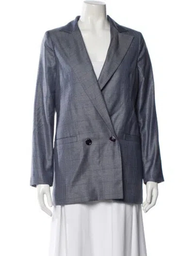 Pre-owned Ganni Silk Plaid Print Blazer In Blue