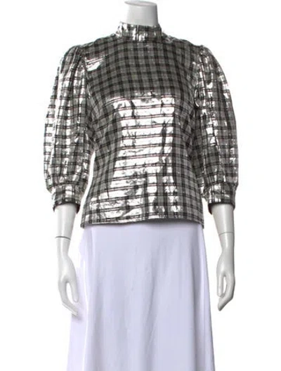 Pre-owned Ganni Silk Plaid Print Top