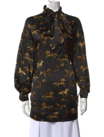 Pre-owned Ganni Silk Printed Blouse In Black