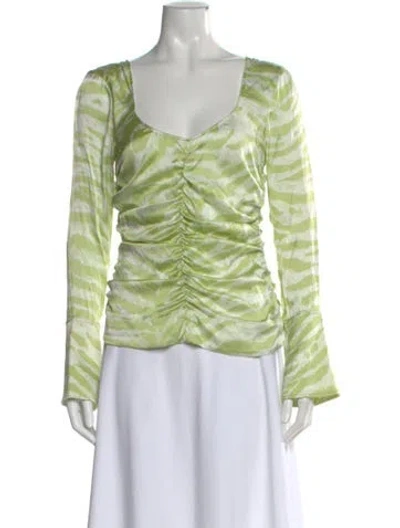 Pre-owned Ganni Silk Printed Blouse In Green