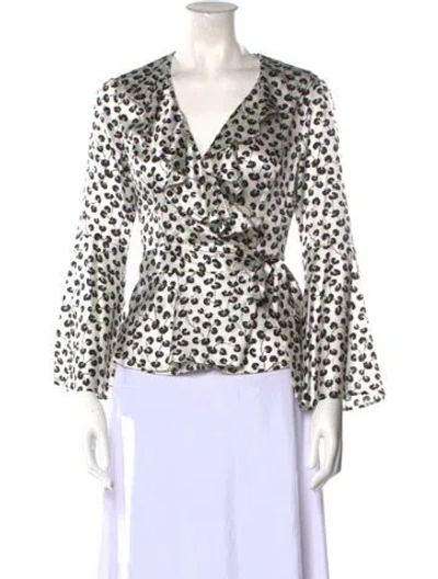 Pre-owned Ganni Silk Printed Blouse In Neutral
