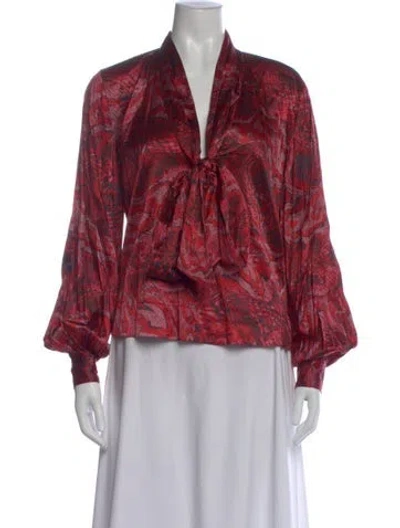 Pre-owned Ganni Silk Printed Blouse In Red