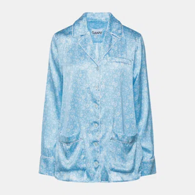 Pre-owned Ganni Silk Shirt 34 In Blue