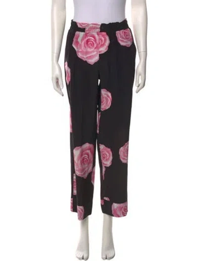 Pre-owned Ganni Silk Wide Leg Pants In Black