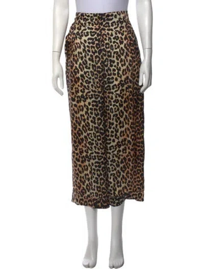 Pre-owned Ganni Silk Wide Leg Pants In Brown